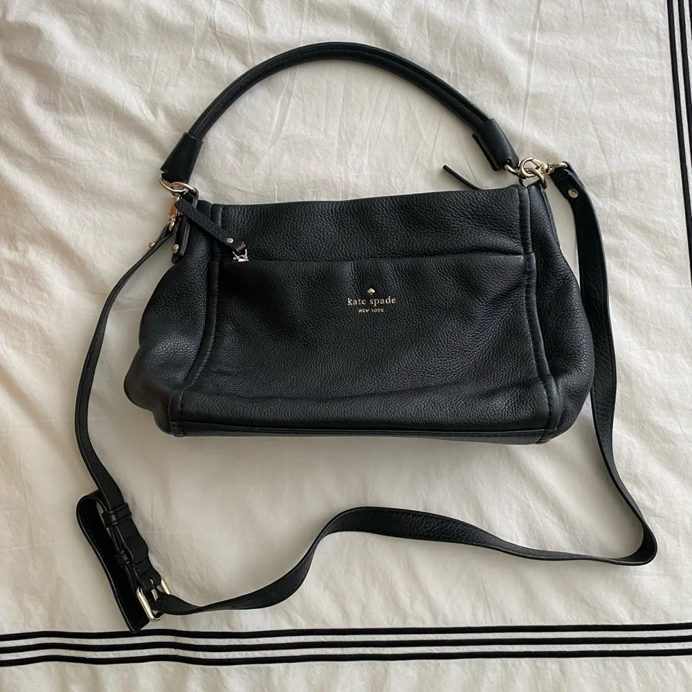 Kate Spade- Black Leather two Strap Hobo Style Satchel with Shoulder Strap